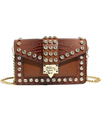 Crossbody Bags for Women Crystal Rivet Shoulder Bag Trendy Handbag and Purses Clutch Bag with Chain Strap Brown $17.59 Crossb...