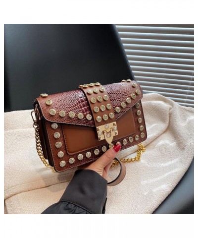 Crossbody Bags for Women Crystal Rivet Shoulder Bag Trendy Handbag and Purses Clutch Bag with Chain Strap Brown $17.59 Crossb...