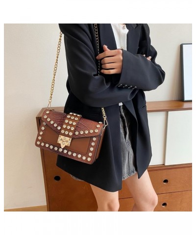 Crossbody Bags for Women Crystal Rivet Shoulder Bag Trendy Handbag and Purses Clutch Bag with Chain Strap Brown $17.59 Crossb...