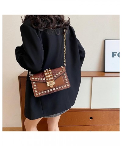 Crossbody Bags for Women Crystal Rivet Shoulder Bag Trendy Handbag and Purses Clutch Bag with Chain Strap Brown $17.59 Crossb...