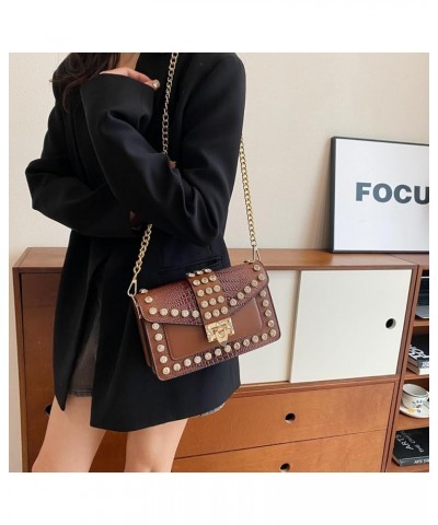 Crossbody Bags for Women Crystal Rivet Shoulder Bag Trendy Handbag and Purses Clutch Bag with Chain Strap Brown $17.59 Crossb...