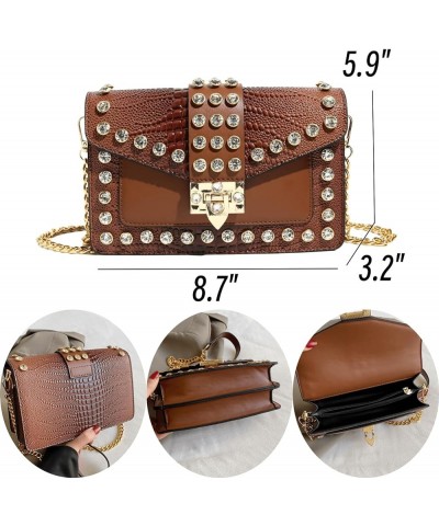 Crossbody Bags for Women Crystal Rivet Shoulder Bag Trendy Handbag and Purses Clutch Bag with Chain Strap Brown $17.59 Crossb...