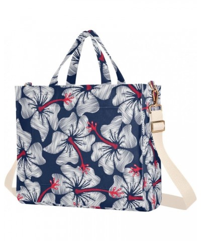 Hibiscus Flowers Navy Corduroy Tote Bag for Women Hobo Crossbody Bag Purse Stylish Shoulder Handbag Messenger Bags, S $11.75 ...