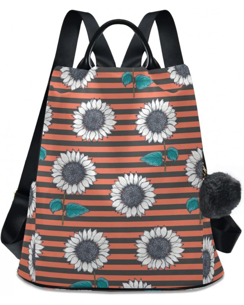 Vintage Hand Drawn Sunflower Stripes Polyester Backpack Purse Travel Bag for Women Fashion Back Pack Shoulder Bag $19.20 Back...