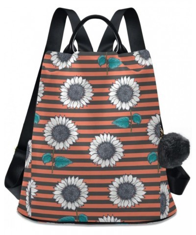 Vintage Hand Drawn Sunflower Stripes Polyester Backpack Purse Travel Bag for Women Fashion Back Pack Shoulder Bag $19.20 Back...