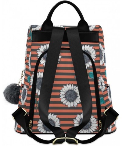 Vintage Hand Drawn Sunflower Stripes Polyester Backpack Purse Travel Bag for Women Fashion Back Pack Shoulder Bag $19.20 Back...