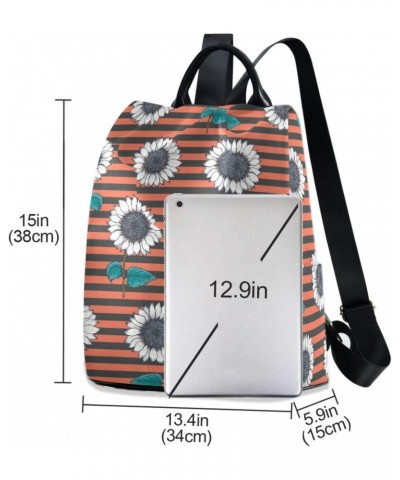 Vintage Hand Drawn Sunflower Stripes Polyester Backpack Purse Travel Bag for Women Fashion Back Pack Shoulder Bag $19.20 Back...