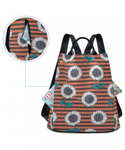 Vintage Hand Drawn Sunflower Stripes Polyester Backpack Purse Travel Bag for Women Fashion Back Pack Shoulder Bag $19.20 Back...