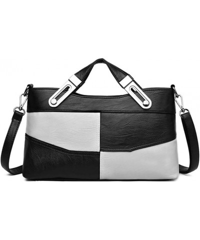 Fashion Contrast Color Geometric Lady Handbag, Large-Capacity Work Shopping Dating Diagonal Shoulder Waterproof PU Bag Black+...