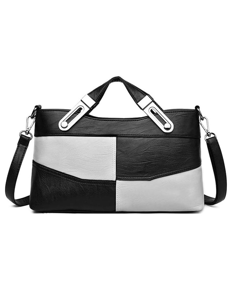 Fashion Contrast Color Geometric Lady Handbag, Large-Capacity Work Shopping Dating Diagonal Shoulder Waterproof PU Bag Black+...