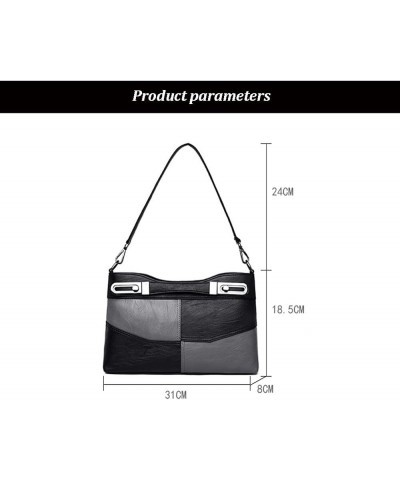 Fashion Contrast Color Geometric Lady Handbag, Large-Capacity Work Shopping Dating Diagonal Shoulder Waterproof PU Bag Black+...