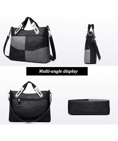 Fashion Contrast Color Geometric Lady Handbag, Large-Capacity Work Shopping Dating Diagonal Shoulder Waterproof PU Bag Black+...