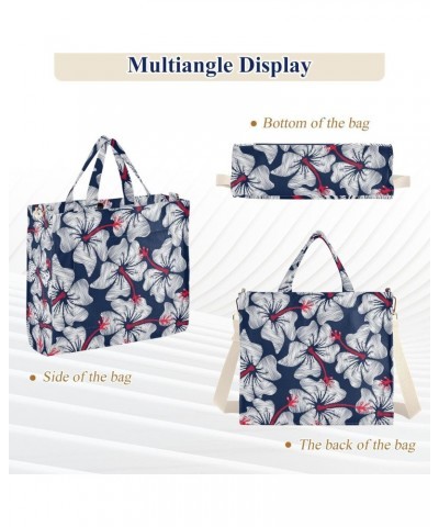 Hibiscus Flowers Navy Corduroy Tote Bag for Women Hobo Crossbody Bag Purse Stylish Shoulder Handbag Messenger Bags, S $11.75 ...