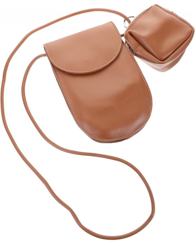 Mobile Phone Bag Pu Leather Fashion Bag Portable White Women's Brown $11.28 Crossbody Bags