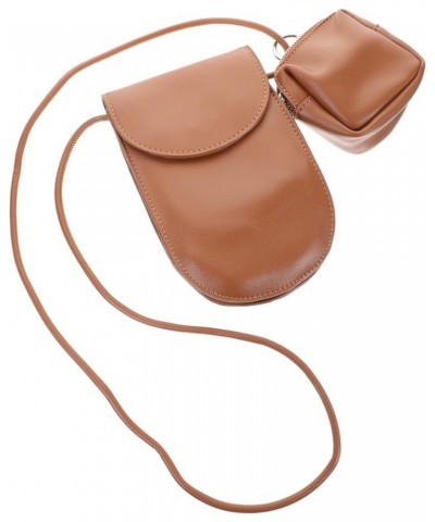 Mobile Phone Bag Pu Leather Fashion Bag Portable White Women's Brown $11.28 Crossbody Bags