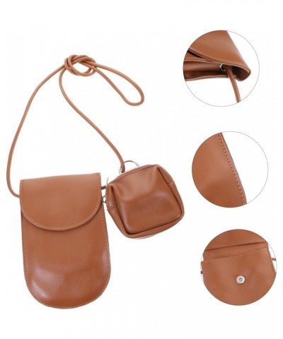 Mobile Phone Bag Pu Leather Fashion Bag Portable White Women's Brown $11.28 Crossbody Bags