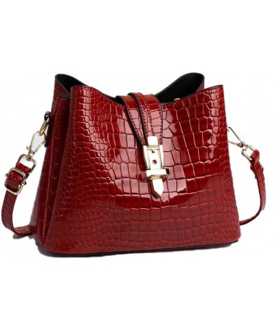 Women's Designer Crocodile Leather Handbag Genuine Leather Wallet One Shoulder Crossbody Bag Wine Red $22.61 Satchels