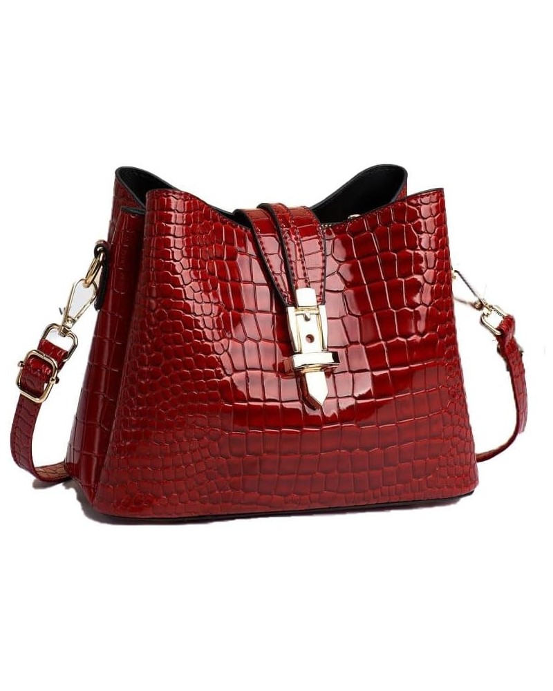 Women's Designer Crocodile Leather Handbag Genuine Leather Wallet One Shoulder Crossbody Bag Wine Red $22.61 Satchels