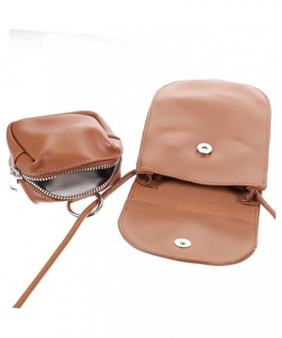 Mobile Phone Bag Pu Leather Fashion Bag Portable White Women's Brown $11.28 Crossbody Bags