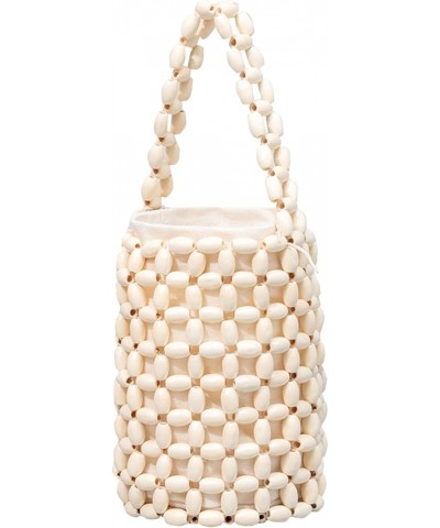 Women Hand-woven Bag Wooden Bead Bag Small Woven Handbag White $20.24 Shoulder Bags