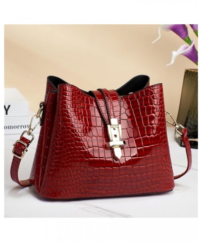 Women's Designer Crocodile Leather Handbag Genuine Leather Wallet One Shoulder Crossbody Bag Wine Red $22.61 Satchels