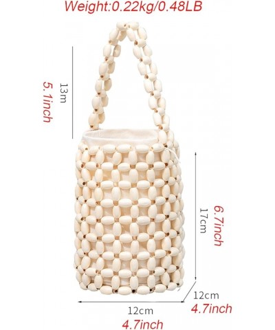 Women Hand-woven Bag Wooden Bead Bag Small Woven Handbag White $20.24 Shoulder Bags