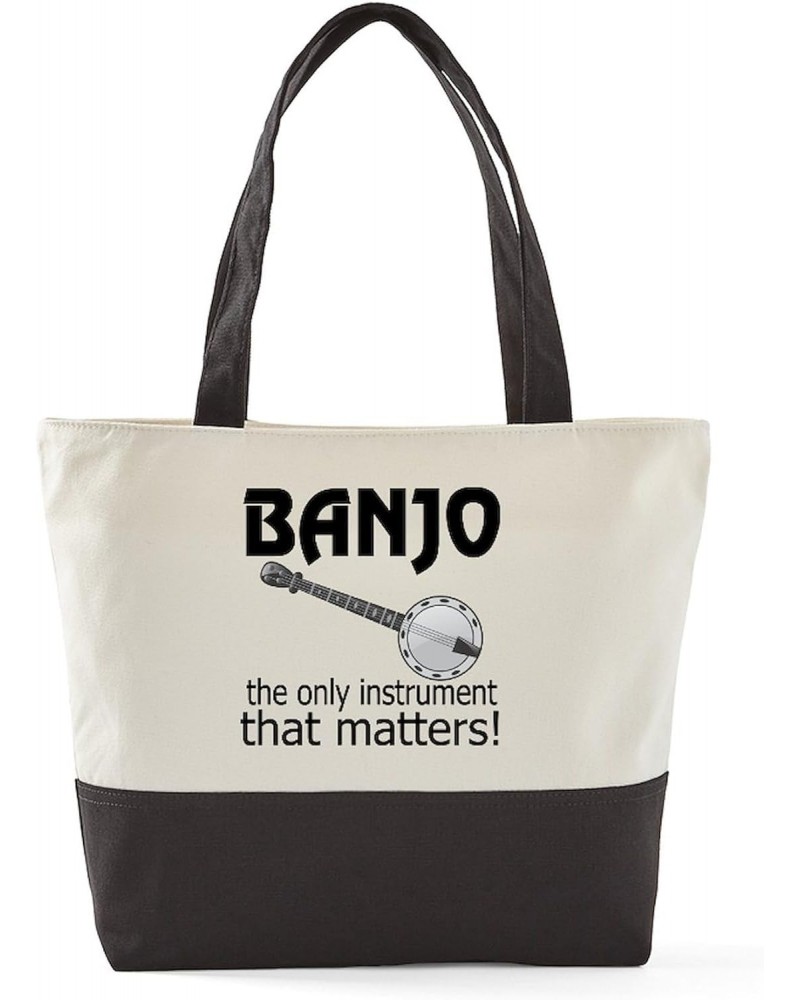 Banjo Music Instrument Canvas Tote Top Zipper Closure $20.64 Totes