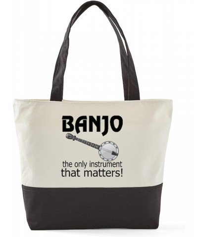 Banjo Music Instrument Canvas Tote Top Zipper Closure $20.64 Totes