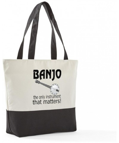 Banjo Music Instrument Canvas Tote Top Zipper Closure $20.64 Totes