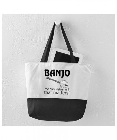 Banjo Music Instrument Canvas Tote Top Zipper Closure $20.64 Totes