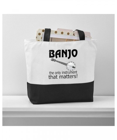 Banjo Music Instrument Canvas Tote Top Zipper Closure $20.64 Totes