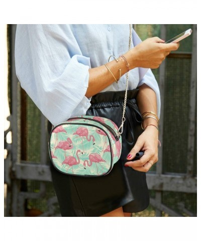 PU Leather Small Crossbody Bag Purse Wallet Pink Flamingo Tropical Palm Leaf Cell Phone Bags with Adjustable Chain Strap & Mu...