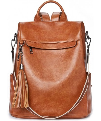 LYANYAN Backpack Purse for Women, PU Leather Anti Theft Travel Backpack Purse Shoulder Bags with Tassel Oil Wax Brown $22.67 ...