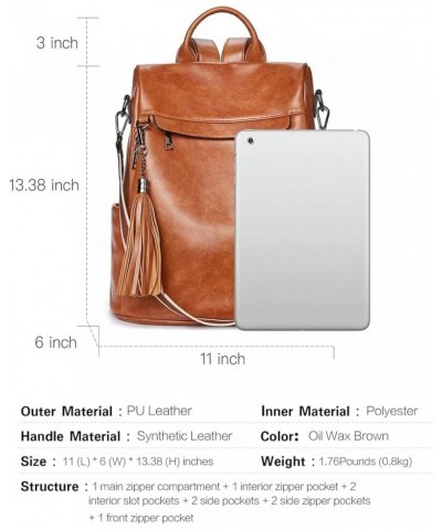 LYANYAN Backpack Purse for Women, PU Leather Anti Theft Travel Backpack Purse Shoulder Bags with Tassel Oil Wax Brown $22.67 ...