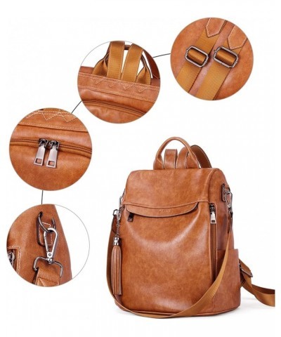 LYANYAN Backpack Purse for Women, PU Leather Anti Theft Travel Backpack Purse Shoulder Bags with Tassel Oil Wax Brown $22.67 ...