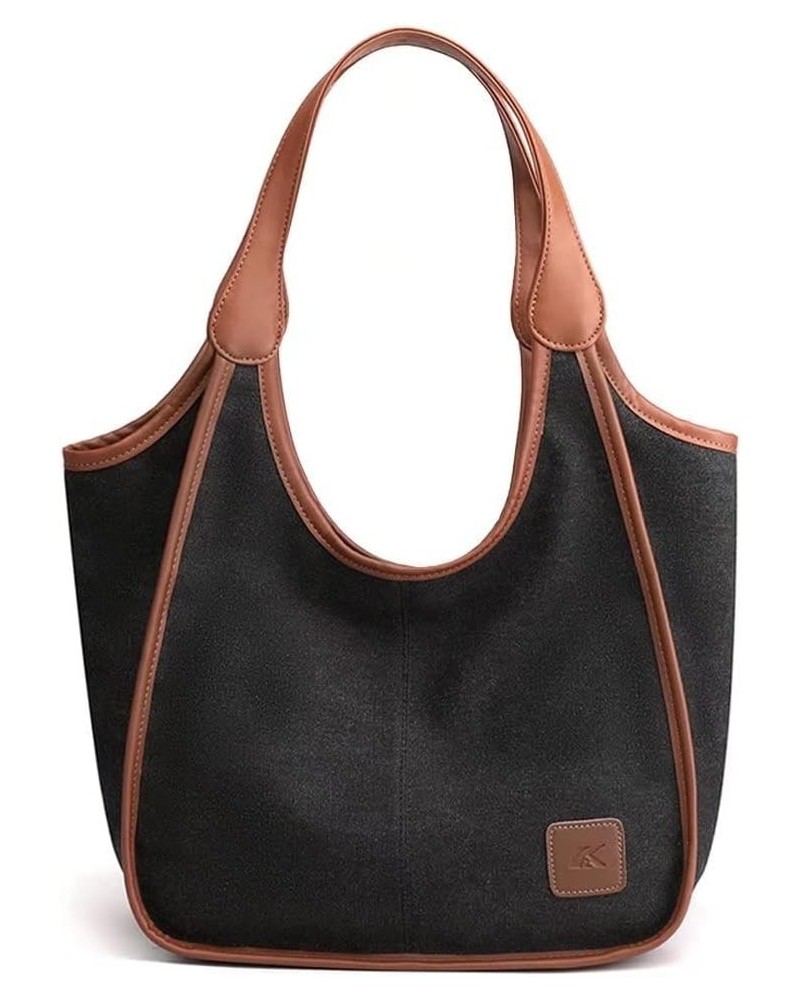 Casual Shoulder Bag for Women Large Capacity Handbag Hobo Tote Bag Canvas Satchel Retro Purse Black $16.10 Totes