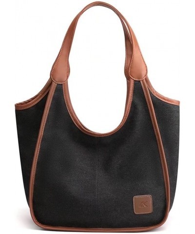 Casual Shoulder Bag for Women Large Capacity Handbag Hobo Tote Bag Canvas Satchel Retro Purse Black $16.10 Totes