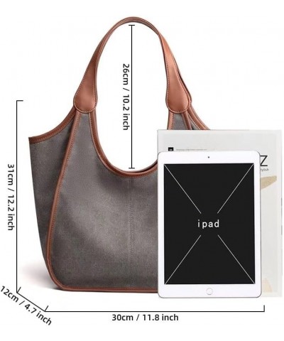 Casual Shoulder Bag for Women Large Capacity Handbag Hobo Tote Bag Canvas Satchel Retro Purse Black $16.10 Totes