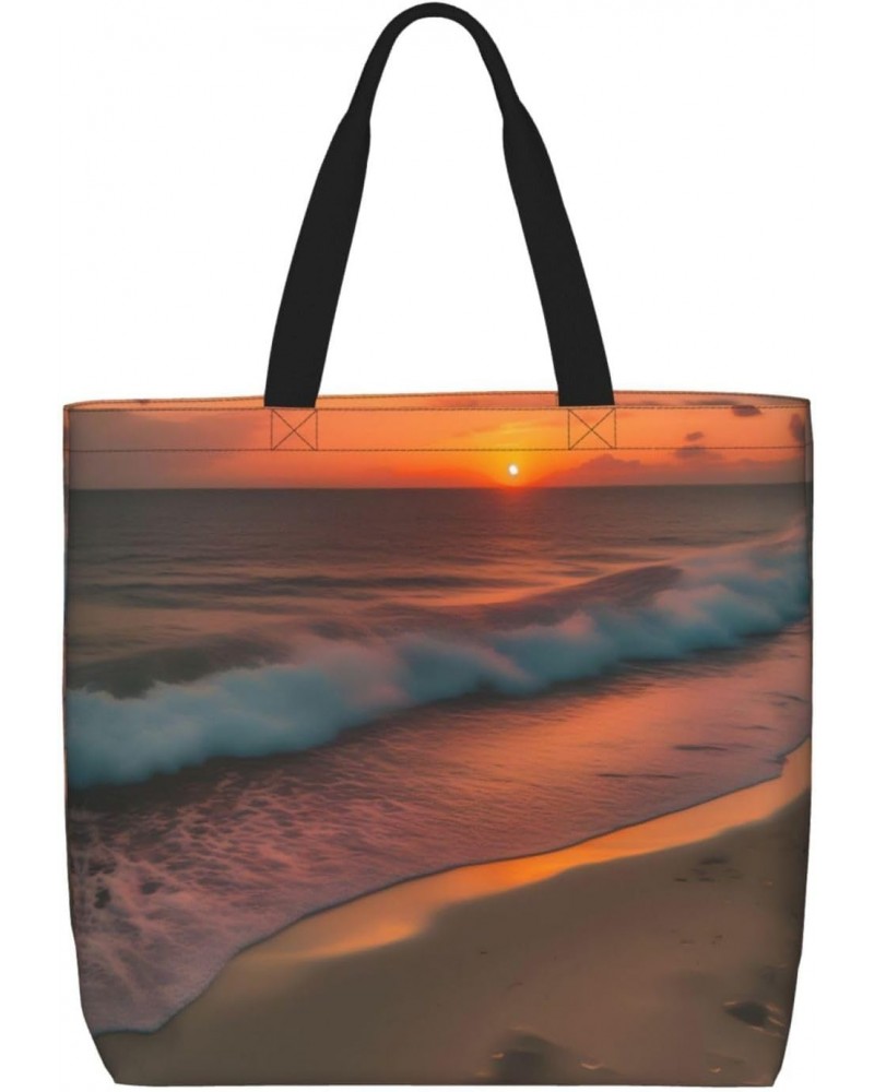 Sunset at The Beach Tote Bag with Zipper for Women Inside Mesh Pocket Heavy Duty Casual Anti-water Cloth Shoulder Handbag Out...