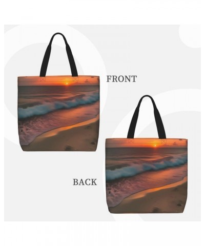 Sunset at The Beach Tote Bag with Zipper for Women Inside Mesh Pocket Heavy Duty Casual Anti-water Cloth Shoulder Handbag Out...