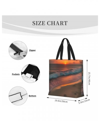 Sunset at The Beach Tote Bag with Zipper for Women Inside Mesh Pocket Heavy Duty Casual Anti-water Cloth Shoulder Handbag Out...