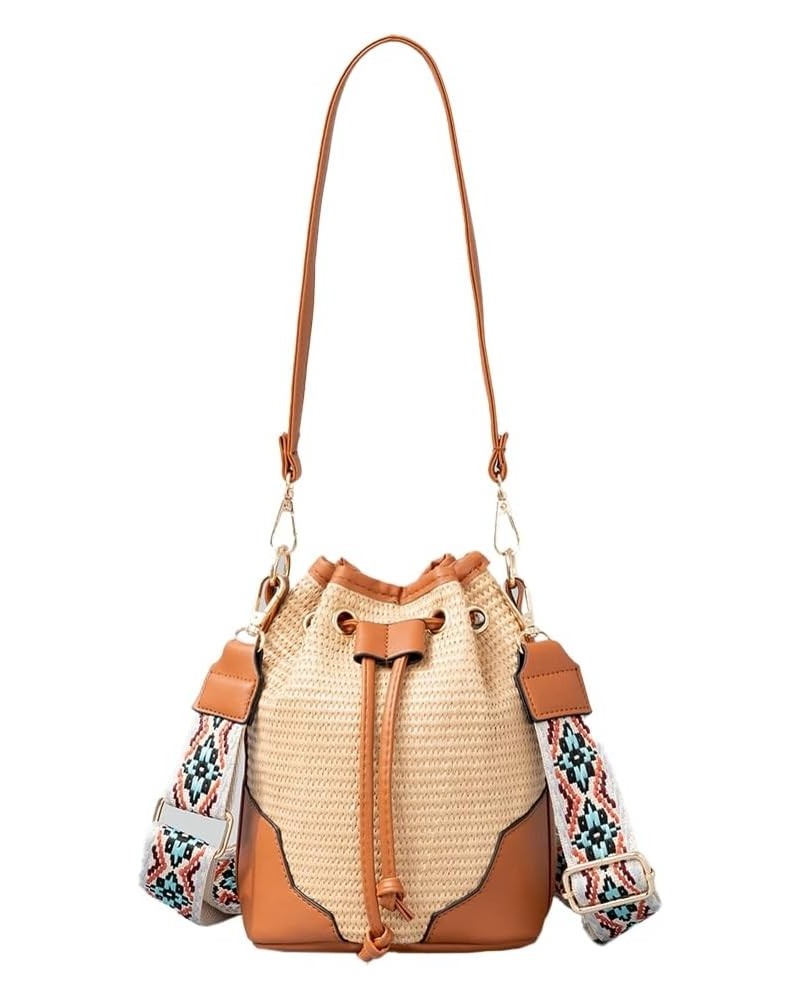 Handmade Straw Woven Bag for Women Straw Bucket Crossbody Bag Summer Beach Shoulder Bag for Vacation Travel Brown $15.97 Cros...