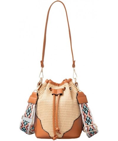 Handmade Straw Woven Bag for Women Straw Bucket Crossbody Bag Summer Beach Shoulder Bag for Vacation Travel Brown $15.97 Cros...