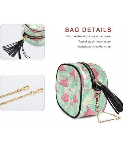 PU Leather Small Crossbody Bag Purse Wallet Pink Flamingo Tropical Palm Leaf Cell Phone Bags with Adjustable Chain Strap & Mu...