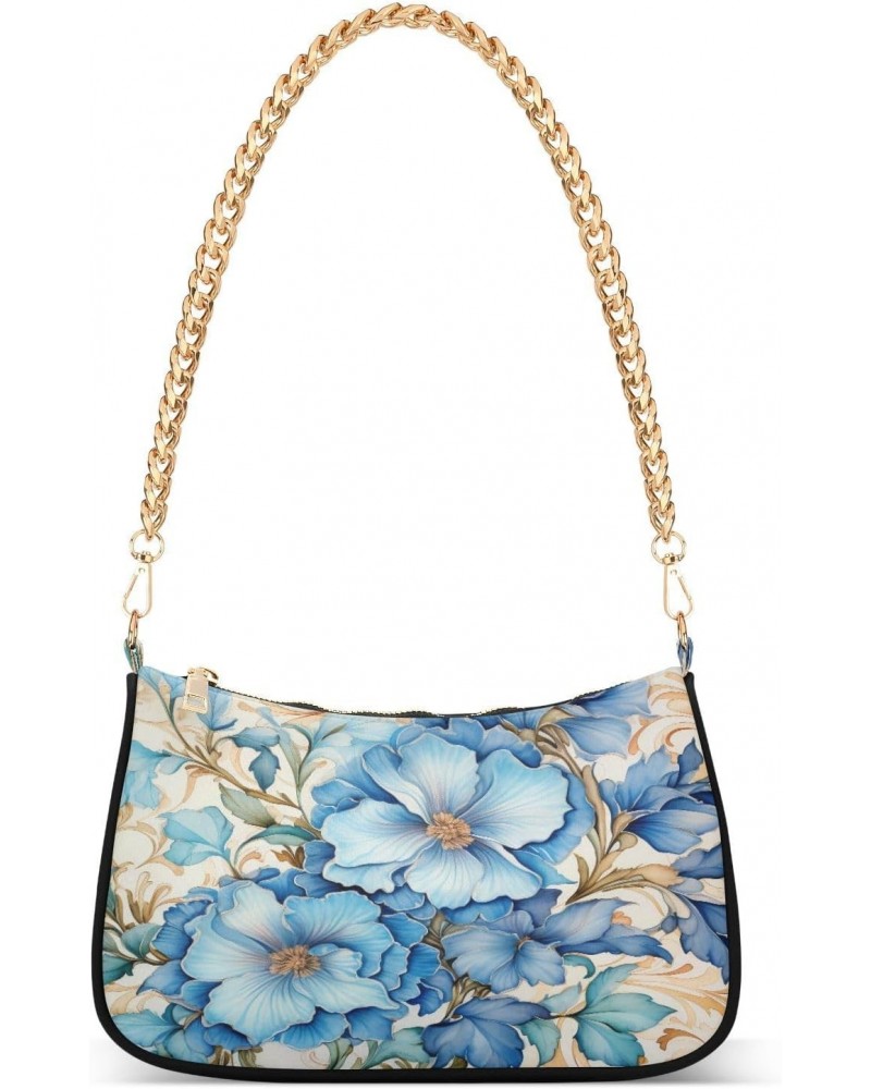 Shoulder Bags for Women Blue Flowers Floral (1) Hobo Tote Handbag Small Clutch Purse with Zipper Closure $15.80 Shoulder Bags