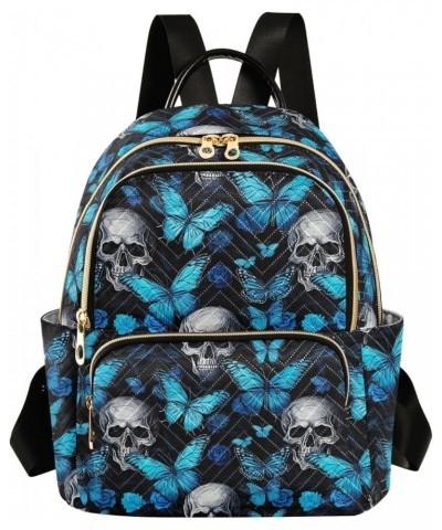 Sugar Skull Blue Butterfly Backpack for Women Fashion Shoulder Bags Small Casual Daypack Travel Bag S 202a5061 S(10.23"x5.11"...