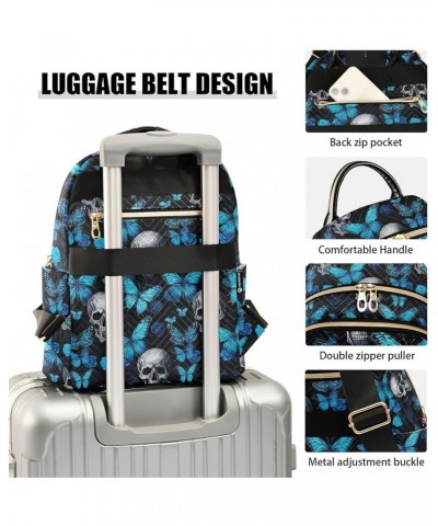 Sugar Skull Blue Butterfly Backpack for Women Fashion Shoulder Bags Small Casual Daypack Travel Bag S 202a5061 S(10.23"x5.11"...