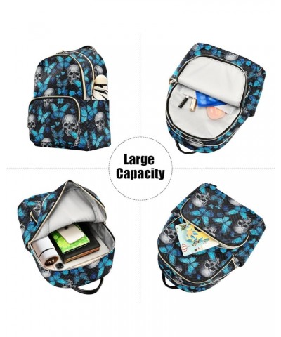 Sugar Skull Blue Butterfly Backpack for Women Fashion Shoulder Bags Small Casual Daypack Travel Bag S 202a5061 S(10.23"x5.11"...