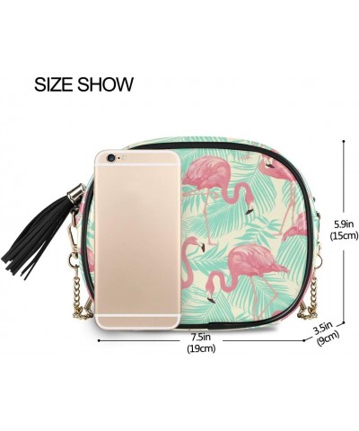 PU Leather Small Crossbody Bag Purse Wallet Pink Flamingo Tropical Palm Leaf Cell Phone Bags with Adjustable Chain Strap & Mu...