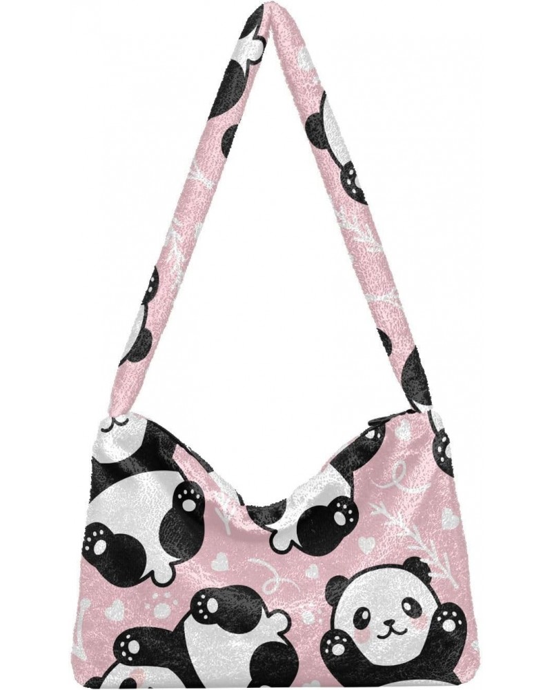 Cute Cartoon Panda Tote Handbags for Women Ultra Soft Fluffy Shoulder Bag with Zipper Fashion Durable Satchel Bag for Office ...